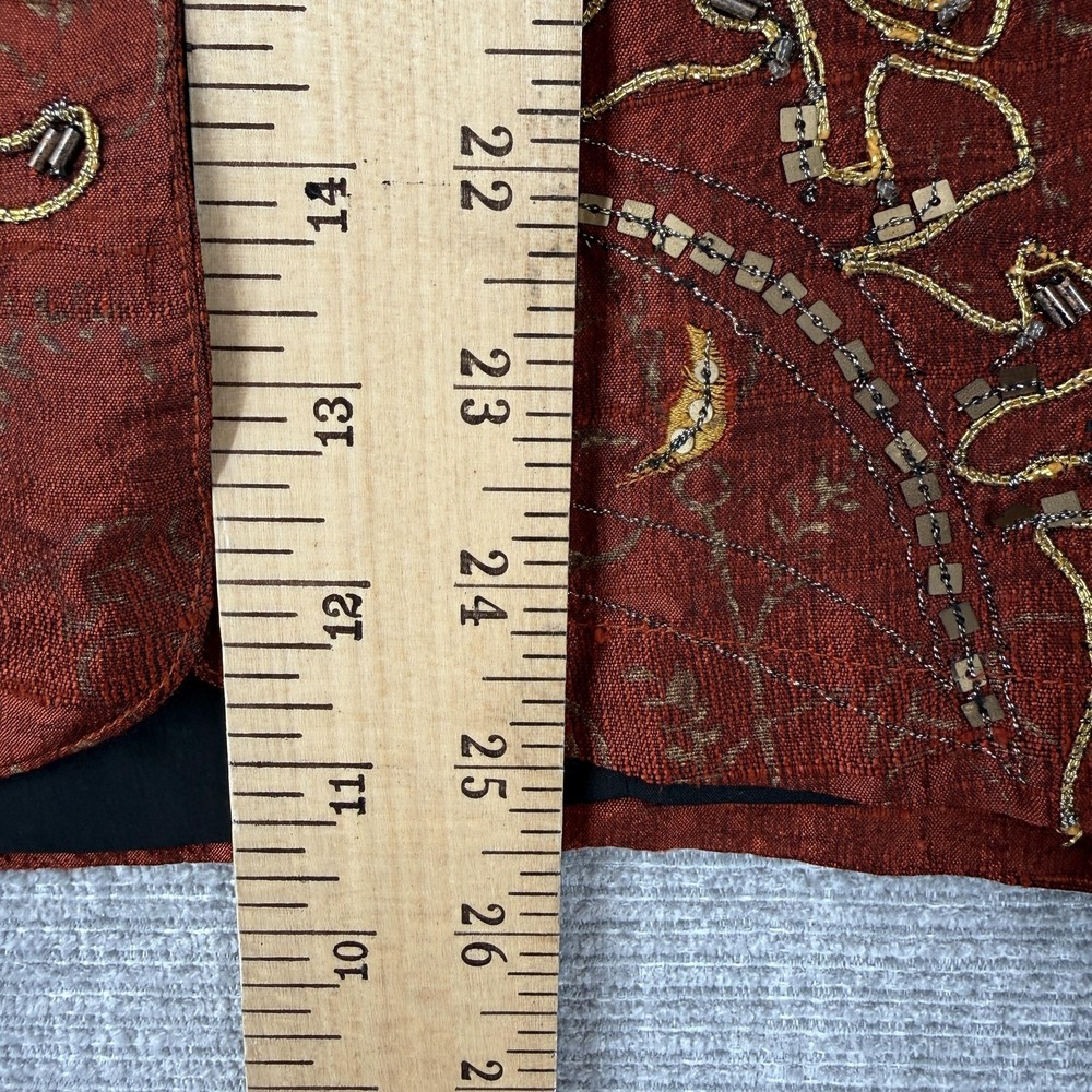 Chico's Jacket Womens M (1) Brown Embroidered Sequin Collared Lined Silk Paisley - Picture 7 of 10
